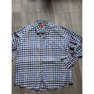 Tallia Mens Blue Checkered Long Sleeve Shirt Size L Cotton